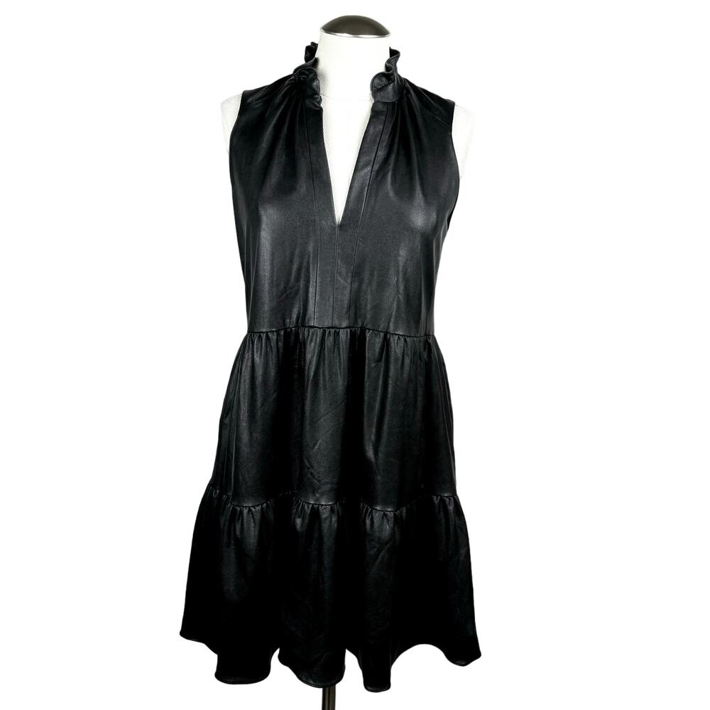 Women's Amanda Uprichard Sleeveless Faux Leather‎ Ruffle Tiered Short Dress XS